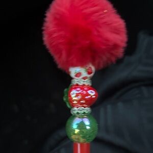 Strawberry Pom Pom Pen - Red and Green